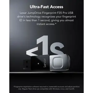 Lexar JumpDrive Fingerprint F35 PRO 128GB USB 3.2 Gen 1 Flash Drive – Up To 400MB/s High-Speed Metal USB Drive with Fingerprint Security & 256-bit AES Encryption