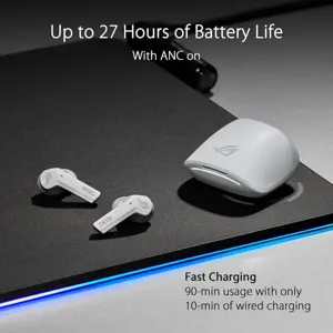ASUS ROG Cetra True Wireless Gaming Earbuds - Low-Latency BT, ANC, 27H Battery, IPX4, Wireless Charging, White