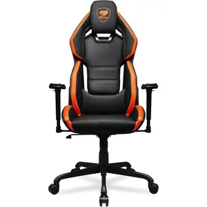 Cougar Hotrod Ergonomic and Comfortable Gaming Chair with Head and Lumbar Support, Steel Frame and Base, Reclining Backrest, Tilt Mechanism, Premium Hyper-Dura Leatherette, 3D Armrest - Black/Orange