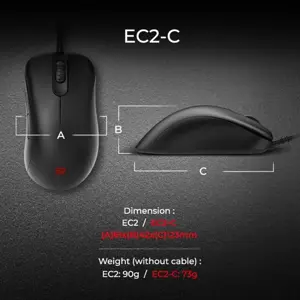 BenQ Zowie EC2-C Ergonomic Gaming Mouse, 3360 Optical Sensor, Matte Black, Medium