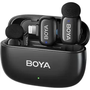 BOYA MINI 2-03 Wireless Microphone – For iOS Only, Dual Mic Set with Charging Powerbank Case