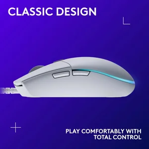 Logitech G203 Lightsync Wired Gaming Mouse - White, 8000 DPI, 6 Programmable Buttons, RGB Lighting - 910-005797