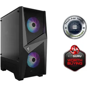 MSI MAG Forge 100R Mid-Tower ATX Gaming Case - Black, ARGB Fans, Mystic Light Sync, Tempered Glass Panel