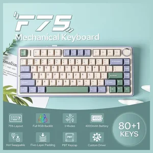AULA F75 Ceder Green (Light Purple + Beige + Light Green) Reaper Switch Tri-Mode Mechanical Gaming Keyboard - Wireless Hot-Swap RGB