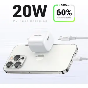 UGREEN 20W PD Fast Charging Power Adapter US Plug White – USB-C Power Delivery 3.0 Wall Charger for iPhone, Samsung, iPad & Android Devices