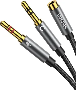 UGREEN 3.5mm Female to Dual 3.5mm Male Audio Splitter Cable Black | Aluminum Alloy Headphone & Microphone Adapter for PC, Laptop, Gaming Headset
