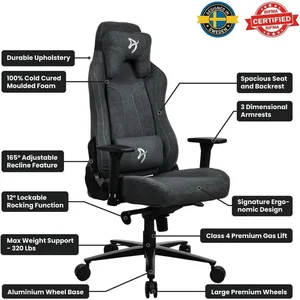 Arozzi Vernazza SFB Soft Fabric Dark Gray Ergonomic Gaming Chair - Metal Frame, 3D Armrests, 5 Lockable Rocking Positions, Up to 145kg