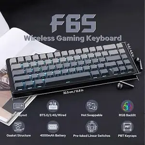 AULA HI65 Black Wired Mechanical Gaming Keyboard - Silent Cotton Candy Switch, Compact 65%