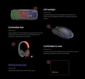 Meetion C490 4-in-1 Gaming Combo – RGB Mouse, Membrane Keyboard, RGB Headset & Mouse Pad, USB Wired
