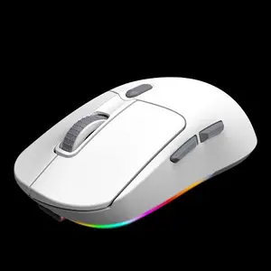 Meetion GW38 White Wireless Gaming Mouse – Wired + 2.4G + Bluetooth Tri-Mode, 8000 DPI, Charging Dock