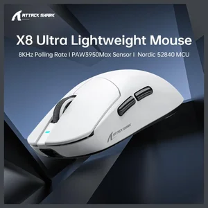 Attack Shark X8 Ultra 8KHz Tri-Mode Wireless Gaming Mouse with C06 Ultra Cable – White