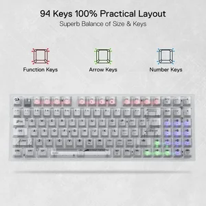 Redragon IRELIA PRO White K658CT-RGB PRO Wireless Mechanical Gaming Keyboard – Tri-Mode Bluetooth, 2.4GHz & USB-C RGB Keyboard with Hot-Swappable Switches