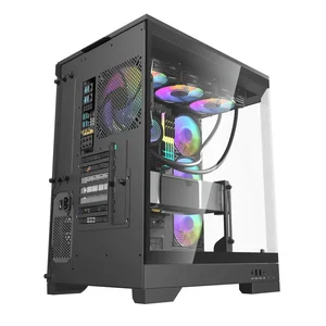 Darkflash DQX90 Luxury ATX Gaming PC Case Black - Full Tempered Glass Panoramic Cabinet with 4 ARGB Fans, Type-C, Vertical GPU Mount