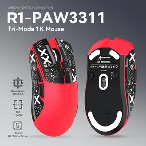 Attack Shark R1 Wireless Gaming Mouse – 59g Superlight, PixArt PAW3311, Bluetooth / 2.4G / Wired, Red