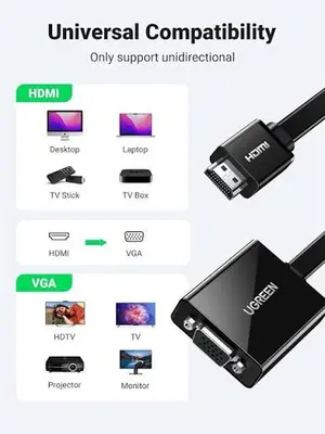UGREEN HDMI to VGA Converter 25cm Black Video Adapter for Laptop PC Projector Monitor