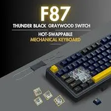 AULA F87 Black-Gray-Yellow Tri-Mode Wireless Mechanical Gaming Keyboard - Graywood V3 Switch, Hot-Swap RGB