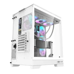 Darkflash DQX90 Luxury ATX Gaming PC Case White - Full Tempered Glass Panoramic Cabinet with 4 ARGB Fans, Type-C, Vertical GPU Mount