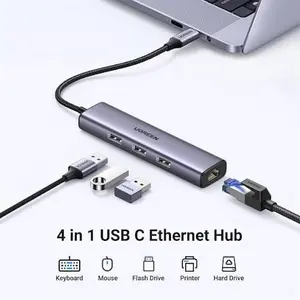 UGREEN USB-C to 3x USB 3.0 Hub Plus Gigabit Ethernet Adapter 4 In 1