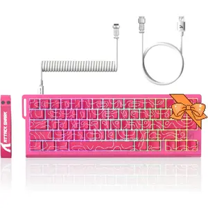 Attack Shark X68HE 60% Wired Rapid Trigger Magnetic Switch Keyboard with Coiled Cable – Rose Red Contour