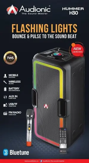 Audionic Hummer H30 Portable Bluetooth Speaker – Wireless RGB Party Speaker with Deep Bass, USB, TF Card, FM Radio & Rechargeable Battery