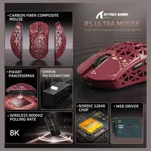 Attack Shark R5 Ultra Carbon Fiber Wireless 8K PAW3950MAX Gaming Mouse – Red