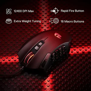 Redragon Azzinoth M921 RGB Wired Gaming Mouse – 12400 DPI Optical Sensor, 18 Programmable Buttons, RGB MMO Gaming Mouse with 12 Side Macro Keys