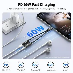 UGREEN 25837 Magnetic 2-in-1 USB-C to 3.5mm Audio Adapter & Charger – PD 60W, Hi-Res 32bit/384kHz