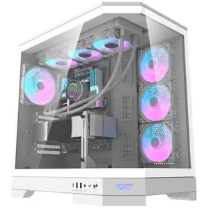 Darkflash DQX90 Luxury ATX Gaming PC Case White - Full Tempered Glass Panoramic Cabinet with 4 ARGB Fans, Type-C, Vertical GPU Mount