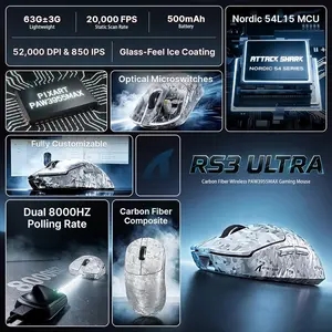 Attack Shark RS3 Ultra Carbon Fiber Wireless Gaming Mouse – 8K Polling, Carbon Fiber Silver