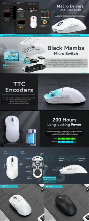 Attack Shark X3 PRO Tri-Mode Lightweight Gaming Mouse with 4K Polling Dongle – White