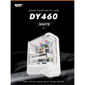 Darkflash DY460 ATX Full Tower Gaming PC Case White - Triple Tempered Glass Panoramic Cabinet, Supports RTX 4090 & 400mm GPU, USB Type-C