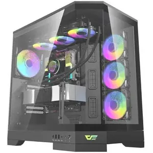Darkflash DQX90 Luxury ATX Gaming PC Case Black - Full Tempered Glass Panoramic Cabinet with 4 ARGB Fans, Type-C, Vertical GPU Mount