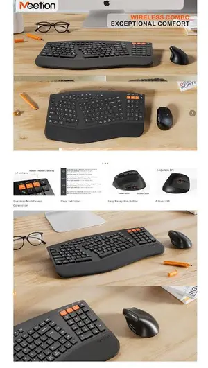 Meetion DirectorB2 Black Ergonomic Wireless Keyboard – Bluetooth + 2.4G, Built-In Battery, Type-C Charging