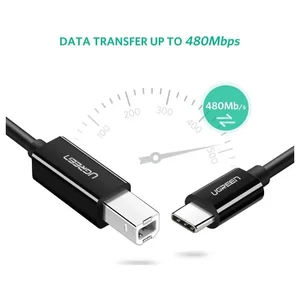 UGREEN 50446 USB-C to USB-B 2.0 Printer Cable – 480Mbps, Black, 2 Meter