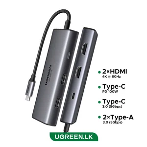 Ugreen 15852 USB-C Dual HDMI Hub 6-in-1 – Dual HDMI Up to 8K@30Hz/4K@60Hz, USB 3.0, PD Power