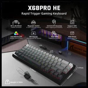 Attack Shark X68PRO HE Tri-Mode Wireless Rapid Trigger Keyboard – 60% Magnetic Switch, RGB, Coiled Cable, Black Red