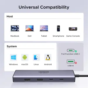 UGREEN USB-C to 2x USB3.0 2x USB-C HDMI RJ45 SD TF PD Port Converter 9-in-1 4K60Hz