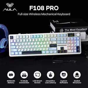 AULA F108 Pro Glacier Blue Tri-Mode Wireless Mechanical Gaming Keyboard - Reaper Switch, Full-Size RGB