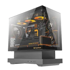 Darkflash FLOATRON F1 M-ATX Gaming PC Case Black - Floating Base Design, Tempered Glass with 6 Fans, Supports 425mm GPU & 360mm Radiator, USB-C
