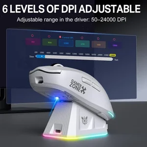 ONIKUMA DM07 White Tri-Mode Wireless Gaming Mouse with Charging Dock - PAW3311, 24000 DPI, RGB