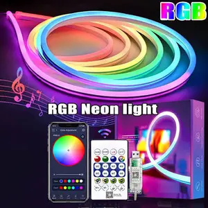 5M RGBIC Neon LED Rope Light – 5V USB, Smart App Control, Music Sync, Chasing Effects, Waterproof Flexible Strip