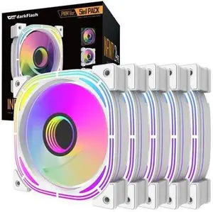 Darkflash INF 24 White 5-in-1 RGB Case Fan Kit with Controller & Remote - 120mm PC Cooling Fans for Gaming PC