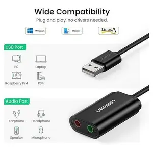 UGREEN USB-A to 3.5mm External Stereo Sound Adapter – USB Audio Card for PC, Laptop & Headphones