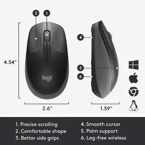 Logitech M190 Wireless Mouse – Black, Full-Size Curved Design
