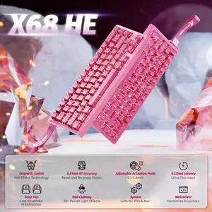 Attack Shark X68HE 60% Wired Rapid Trigger Magnetic Switch Keyboard with Coiled Cable – Rose Red Contour