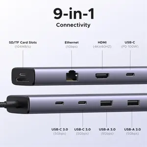 UGREEN USB-C to 2x USB3.0 2x USB-C HDMI RJ45 SD TF PD Port Converter 9-in-1 4K60Hz