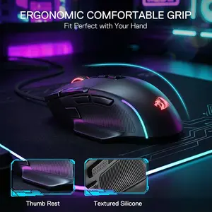 Redragon Viper M925 Wired RGB Gaming Mouse – 12400 DPI Optical Sensor, 9 Programmable Buttons, Ergonomic RGB Gaming Mouse for FPS, MOBA & Esports