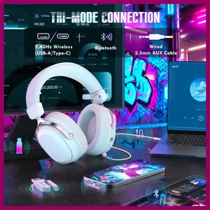 Attack Shark L30PRO Tri-Mode Wireless Gaming Headset – 50mm Drivers, 7.1 Virtual Surround, White