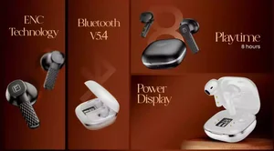 Faster Tronix Wireless Earbuds – ENC Technology, Digital Display, Leather Design, Up to 25 Hrs Playtime
