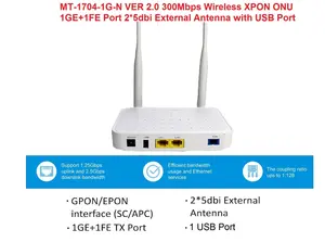 MT-Link MT-1704-1G-N Ver 2.0 300Mbps Wireless XPON ONU Router, 1GE + 1FE Port, Dual 5dBi Antennas, GPON/EPON Fiber WiFi Router | FTTH Fiber Modem in Pakistan